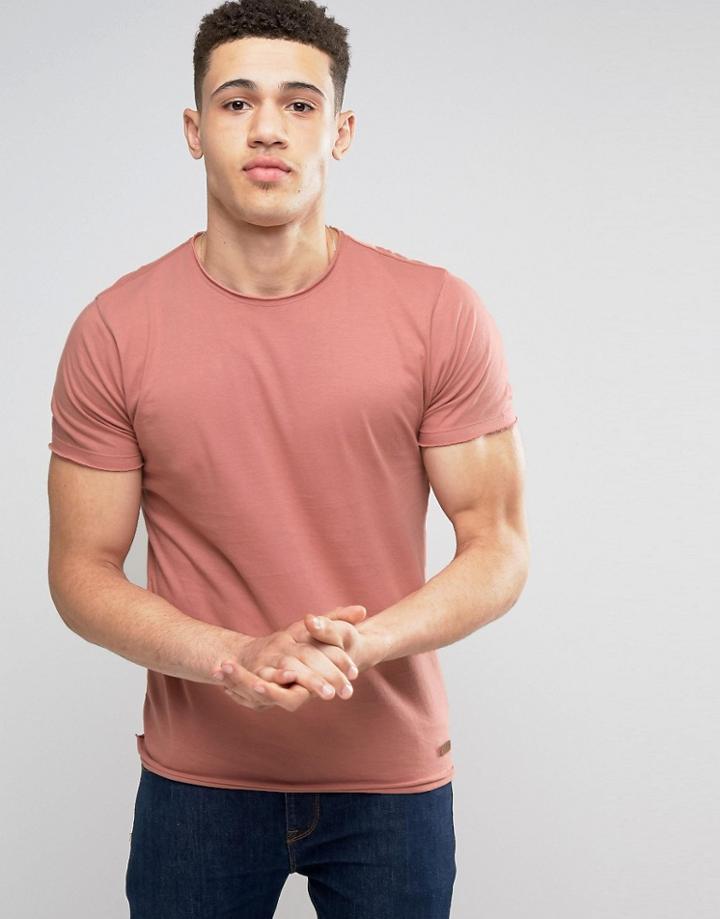 Brave Soul Basic Raw Edge T-shirt - Pink