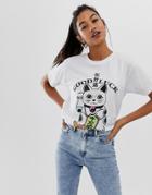 Asos Design T-shirt With Lucky Cat Print - White