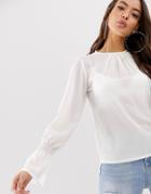 Boohoo Pleat Front Blouse With Cuff Detail In White - White