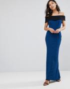 Vesper Bardot Maxi Dress With Contrast Band - Blue