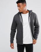 Asos Zip Up Hoodie In Washed Black - Black