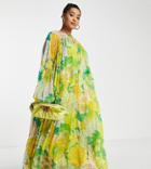 Asos Edition Curve Gathered Neck Maxi Dress In Retro Floral Print-multi