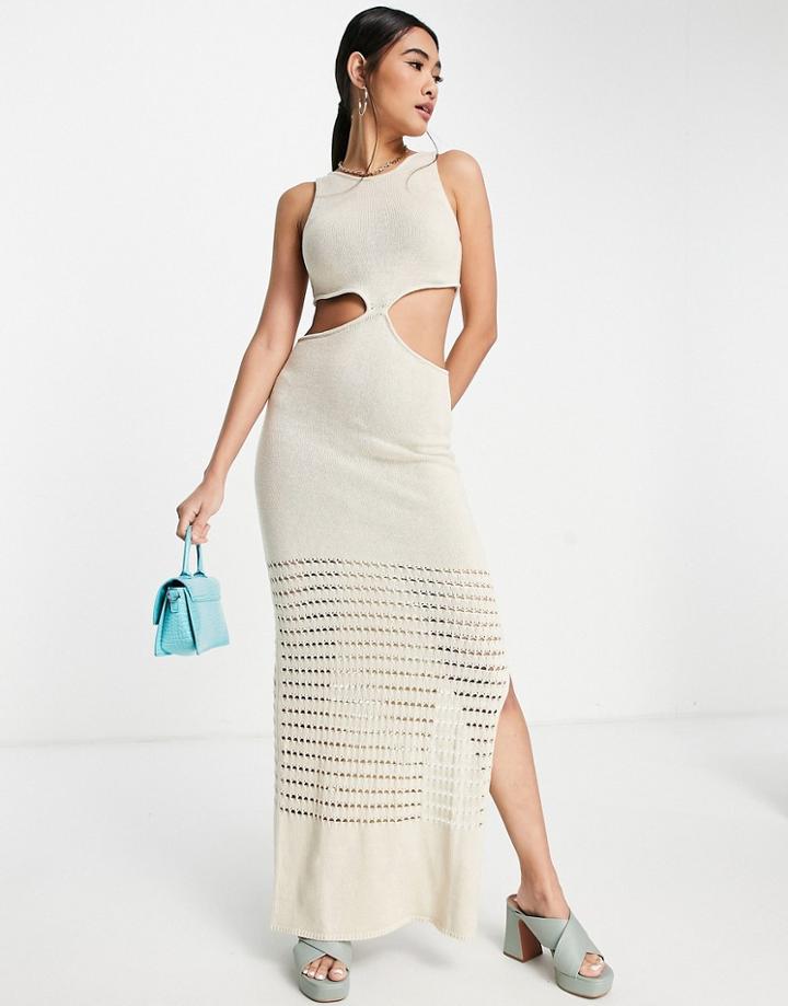 4th & Reckless Cut Out Maxi Knit Beach Dress In Sand-neutral