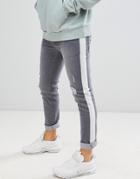 Le Breve Skinny Fit Side Stripe Distressed Jeans - Gray