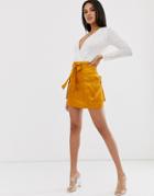 Asos Design Satin Utility Mini Skirt-yellow