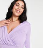 Asos Design Curve Exclusive Wrap Over Bardot Top In Lilac-purple