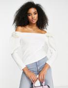 River Island Bardot Top With Organza Bows In White