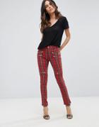 Mango Plaid Biker Pant - Red
