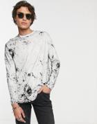 Asos Design Organic Cotton Relaxed Longline Long Sleeve Shirt With Curved Hem In White Tie-dye Wash - White