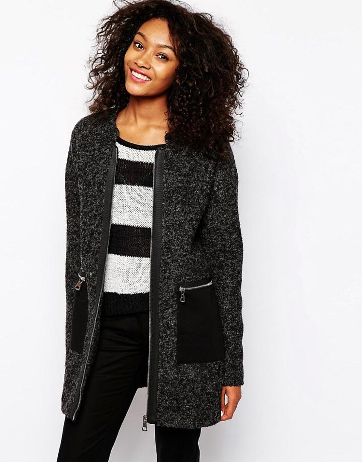 Vero Moda Zip Pocket Coat - Gray