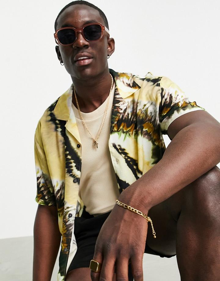 Pull & Bear Shirt In Tie Dye Print In Yellow