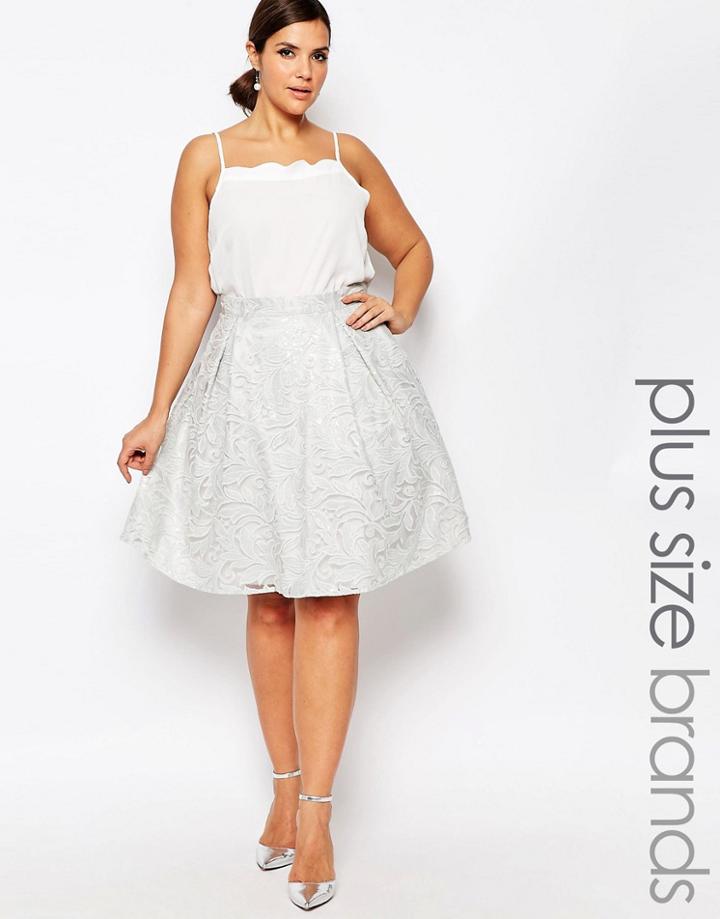 Chi Chi London Plus Allover Sequin Baroque Detail Full Midi Prom Skirt - Gray