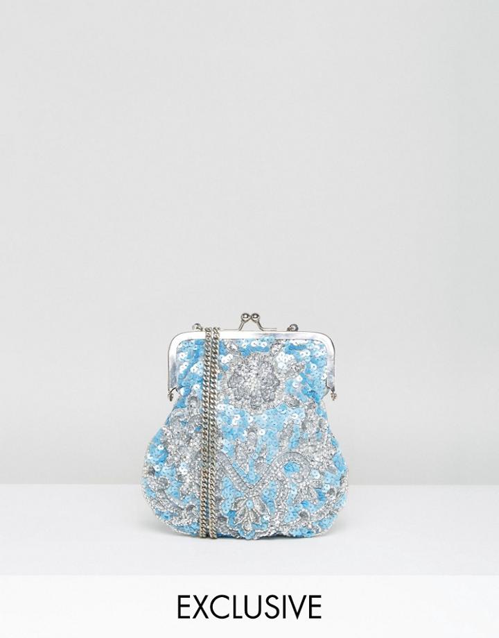 Amelia Rose Sequin Embellished Purse Bag - Blue