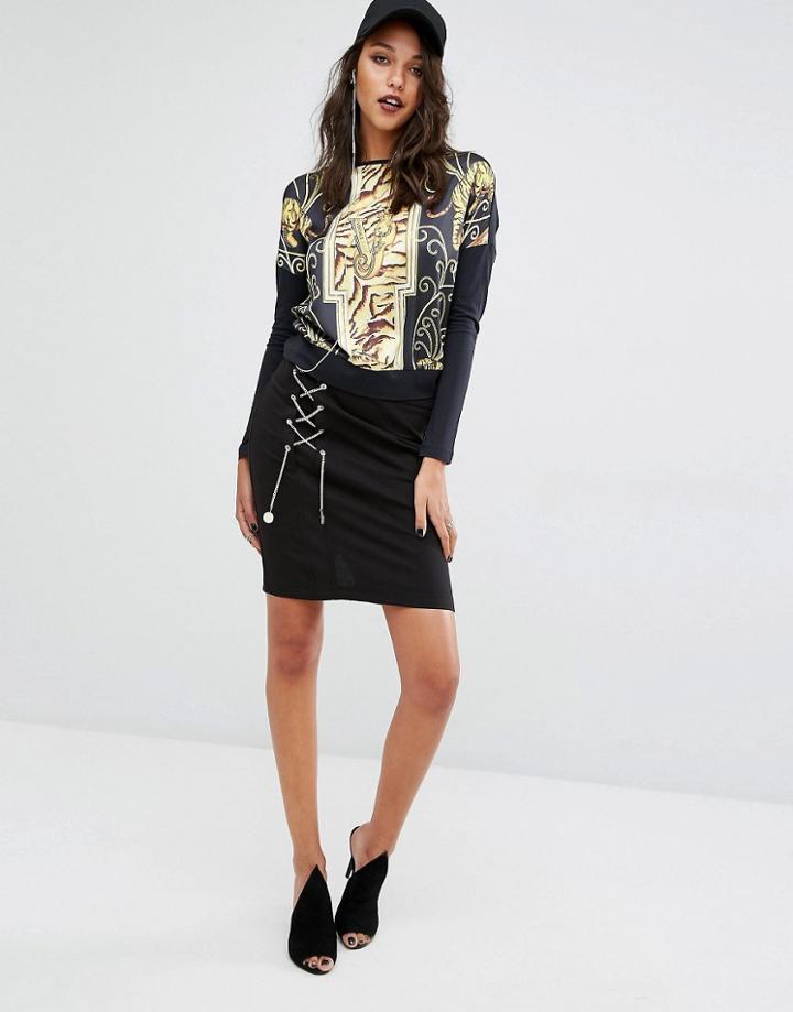 Versace Jeans Lace Up Chain Skirt - Black