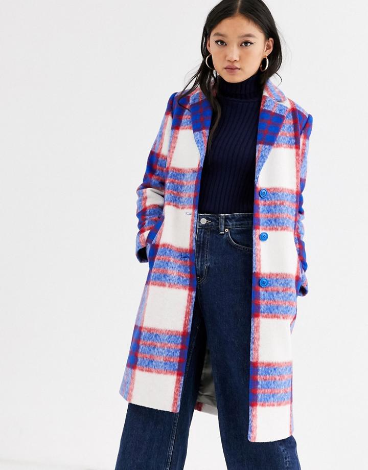 Gianni Feraud Check Felt Tailored Coat-blue