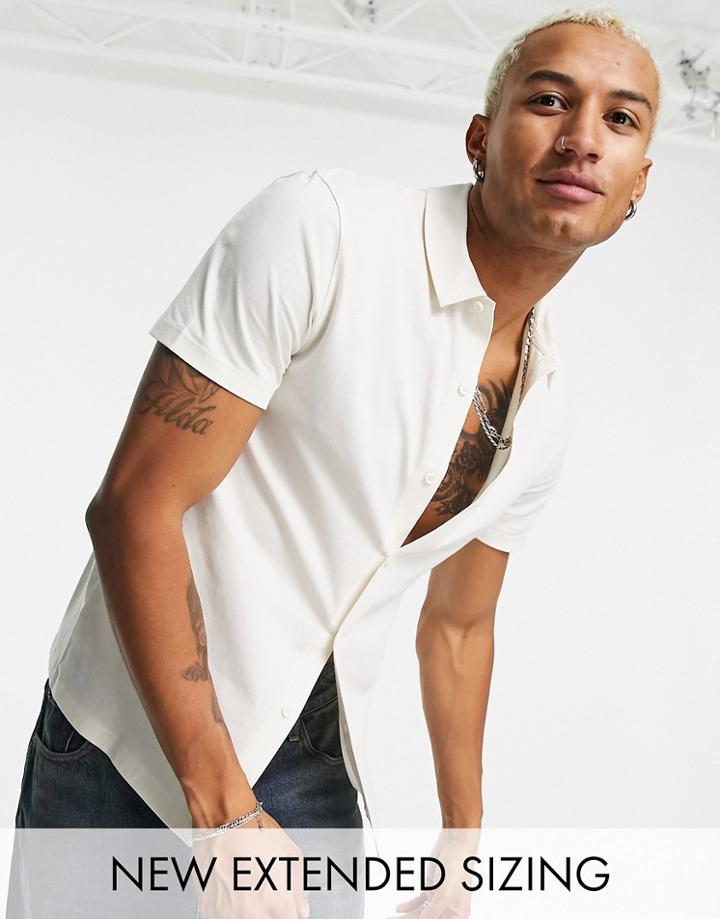Asos Design Button Through Jersey Shirt In Cream-white