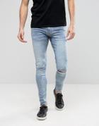 Ringspun Super Skinny Jeans With Knee Rips - Blue