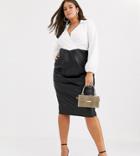 Asos Design Curve Long Sleeve Shirt Pu Skirt Midi Dress-multi