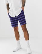Asos Design Skinny Smart Shorts In Navy Linen Bright Check - Navy