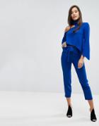 Parallel Lines Smart Pants With Belt Tie Co-ord - Blue