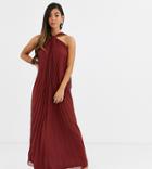 Asos Design Petite Halter Trapeze Maxi Dress In Pleat-red