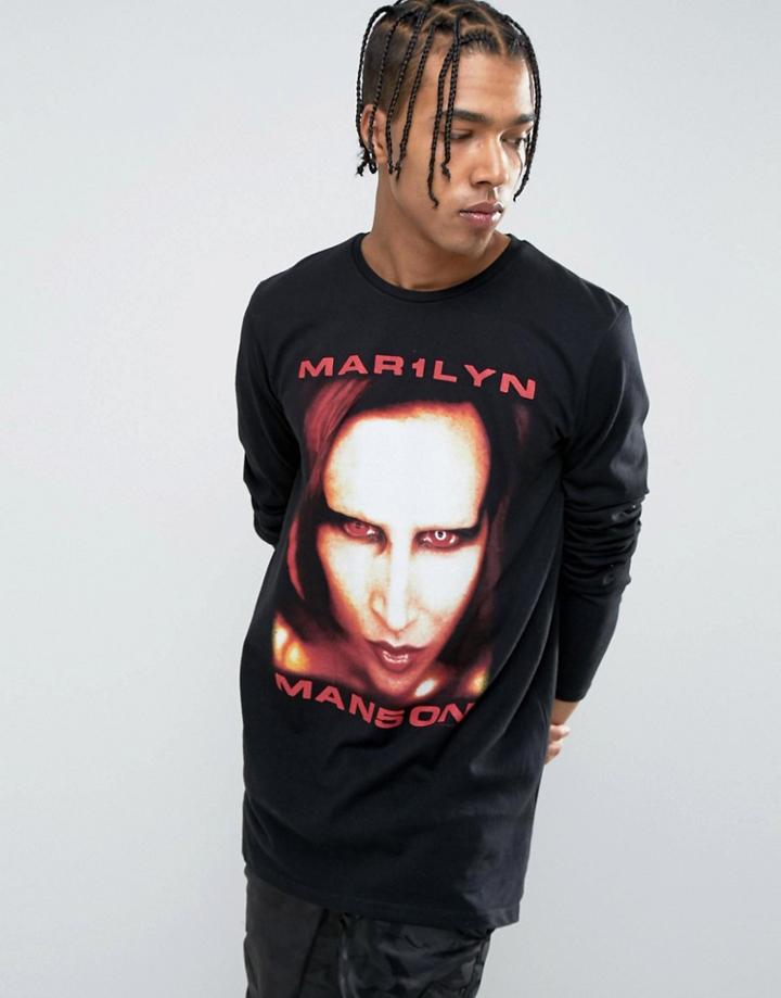 New Look Longline T-shirt With Marilyn Manson Print - Black