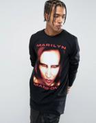 New Look Longline T-shirt With Marilyn Manson Print - Black