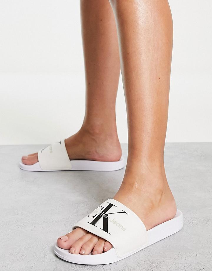 Calvin Klein Jeans Monogram Logo Slider In White