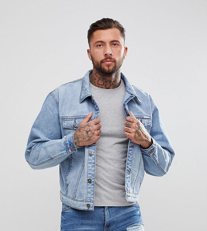 Liquor N Poker Oversized Denim Jacket Stonewash - Blue