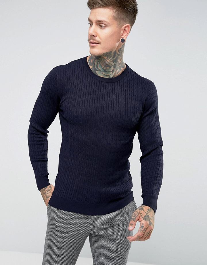 Gianni Feraud Premium Cable Crew Neck Sweater - Navy