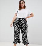 Asos Design Curve Pants With Fluted Ruffle Hem In Mono Animal Print - Multi