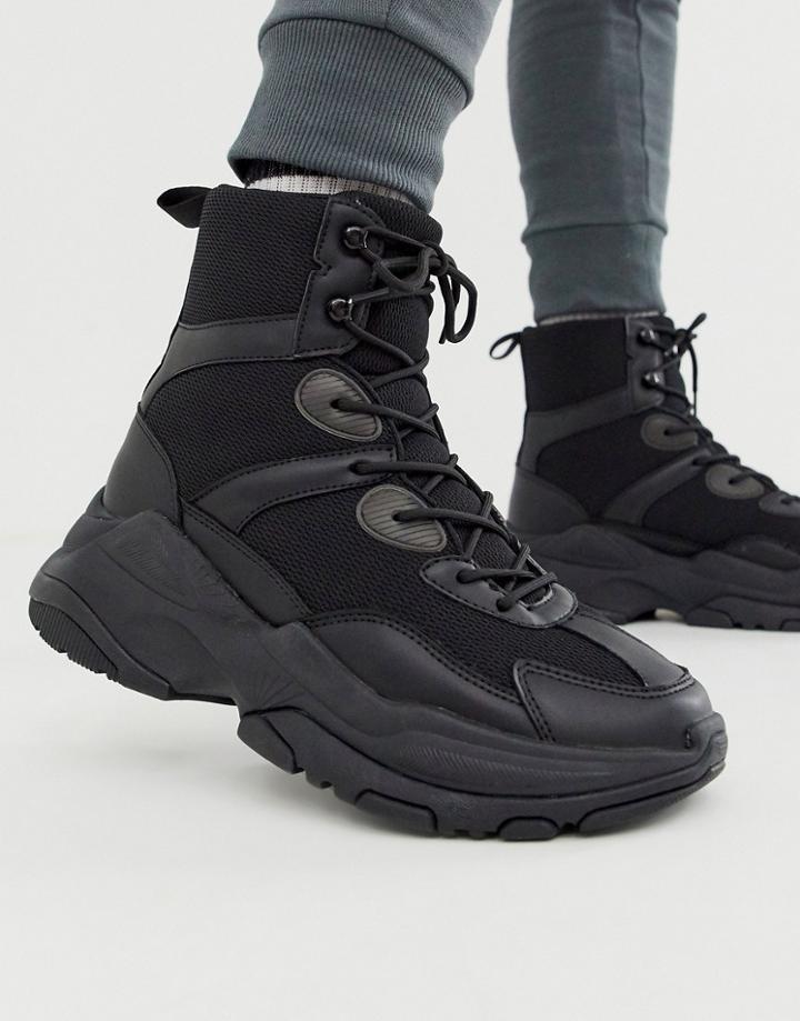 Asos Design High Top Sneakers In Black Mesh With Chunky Sole