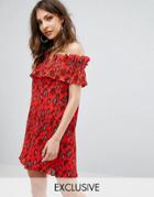 Missguided Paisley Print Bardot Swing Dress - Red