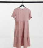 Influence Petite Shirred Tiered Midi Dress In Dusky Pink Polka Dot-multi