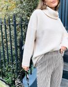 Only Longline Knit Roll Neck Sweater In Stone-neutral