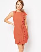 Oasis Frill Side Crepe Dress - Apricot