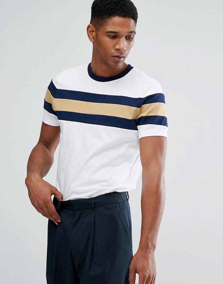 Asos T-shirt With Retro Cut & Sew Panels In White - White