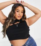 Threadbare Plus Cut Out Front Crop Top In Black