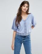 Asos Batwing Top With Cotton Lace Trim - Blue