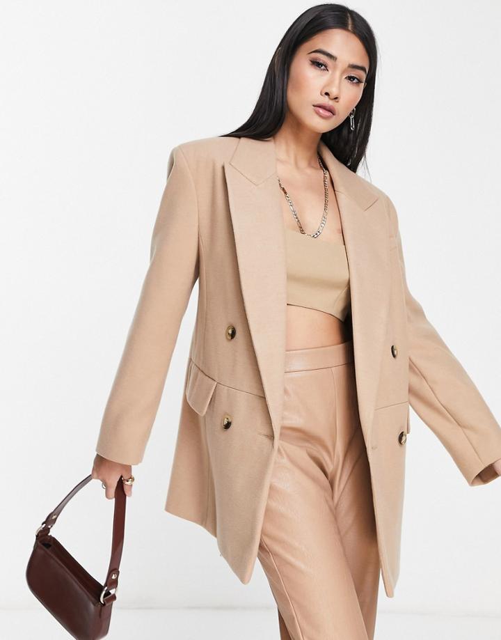 Topshop Plain Blazer Coat In Camel-neutral