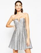 Asos Night Metallic Fluff Bandeau Mini Dress - Silver