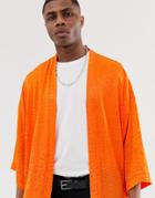 Asos Design Festival Oversized Tonal Leopard Print Kimono - Orange