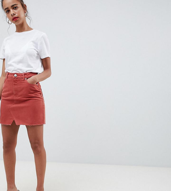 Asos Design Petite Denim Pelmet Skirt In Rust-brown