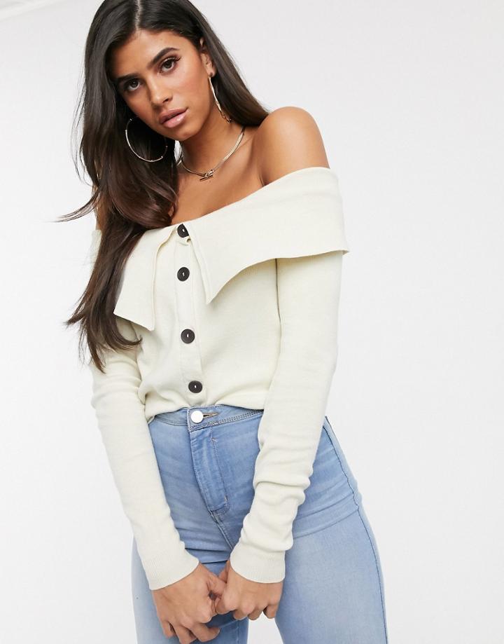 Asos Design Off Shoulder Cardigan-cream