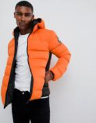 Good For Nothing Hooded Puffer Jacket In Orange - Orange
