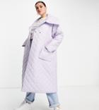 Native Youth Plus Oversized Longline Coat In Diamond Quilting-purple