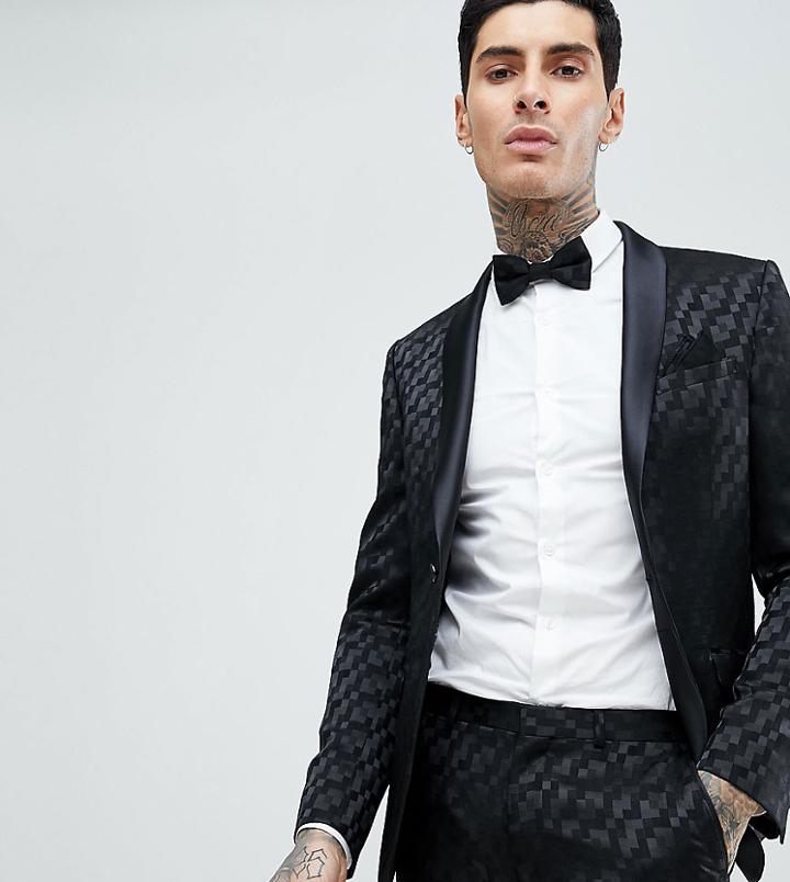 Heart & Dagger Tuxedo Skinny Suit Jacket In Black - Black