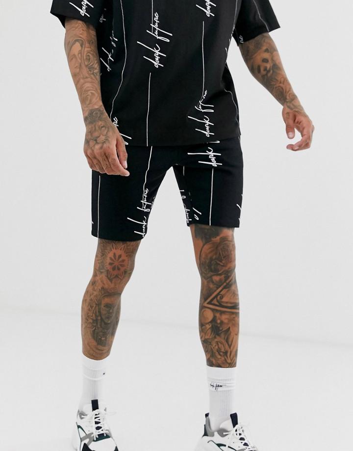 Asos Design Two-piece Skinny Shorts With Dark Future Logo Print - Black