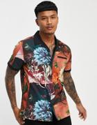 Topman Floral Print Shirt With Contrast Collar In Multi