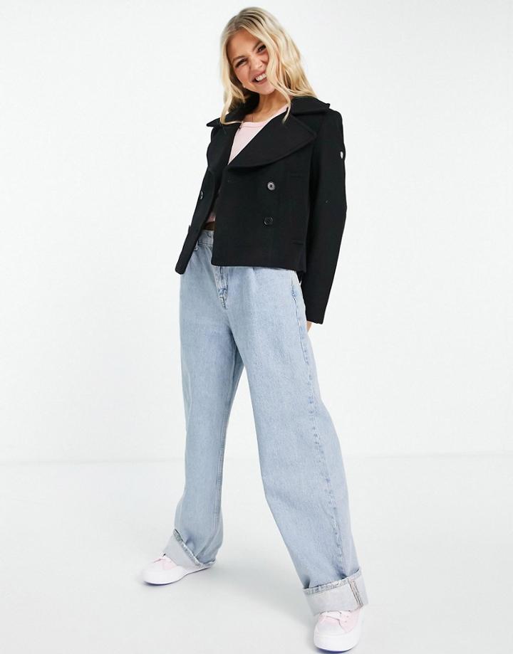 Superdry Cropped Wool Peacoat In Black